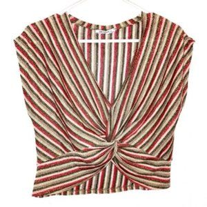 Trafaluc Striped Glitter Red Green Gold Twist Top Size Small